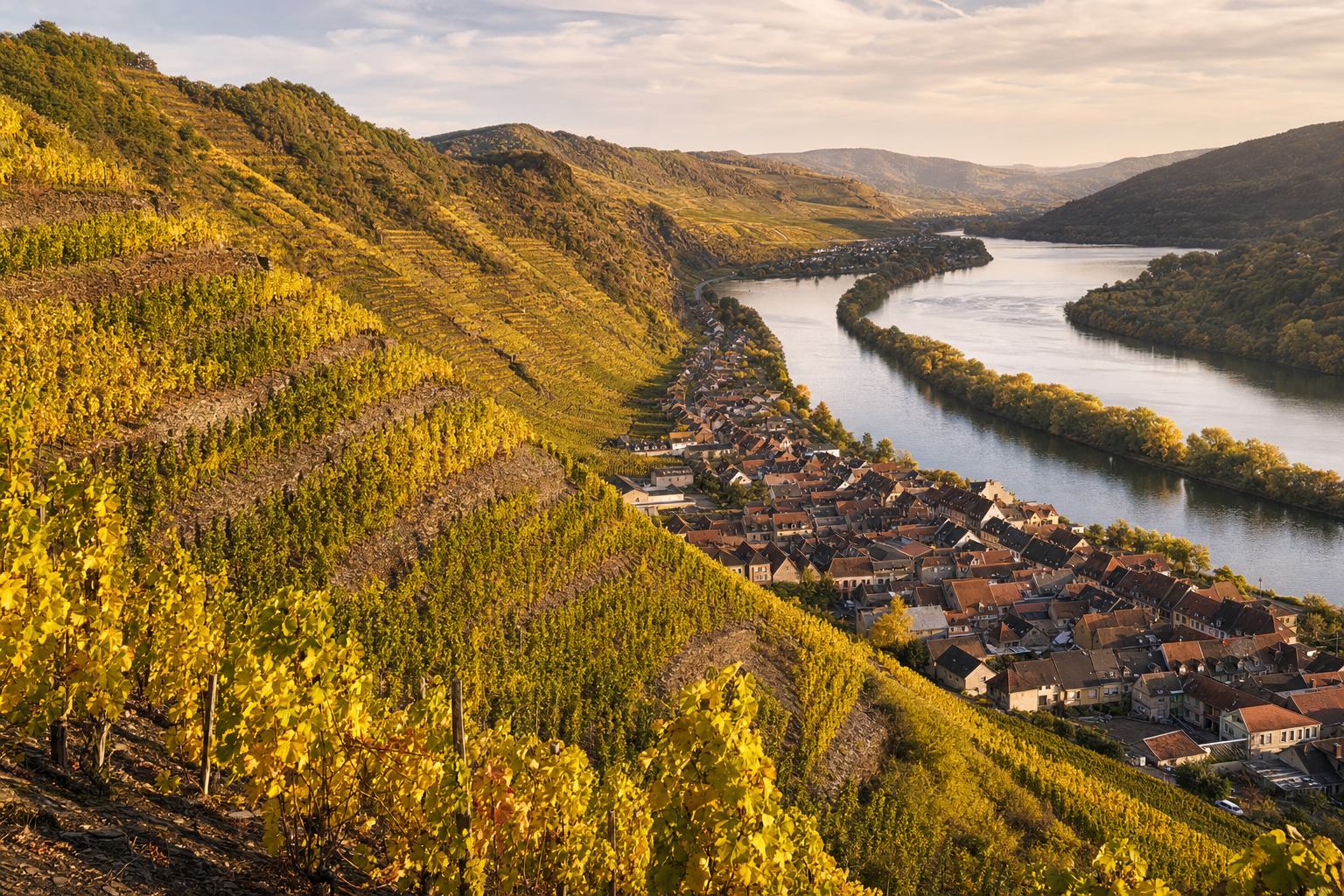 Steile Weinberge mit Schieferterrassen an der Mosel bei Bernkastel-Kues